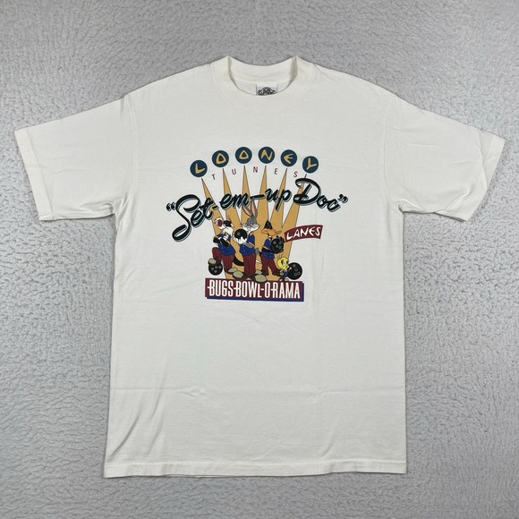 Acme Clothing Co Looney Tunes T Shirt Mens Large White 1991 Bowling Vintage 90s
